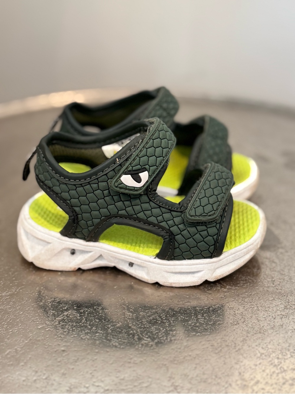 Carter's Dark Green Sport Sandals with Neon Yellow Insole